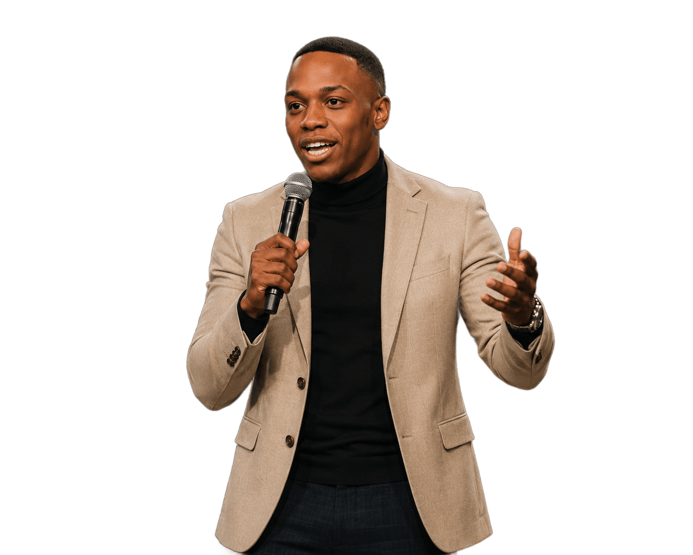 Darius James, youth motivational speaker, on stage with students